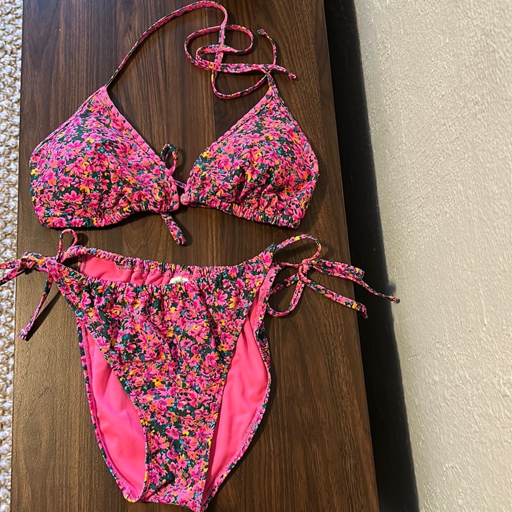 Wild fable pink floral tie bikini